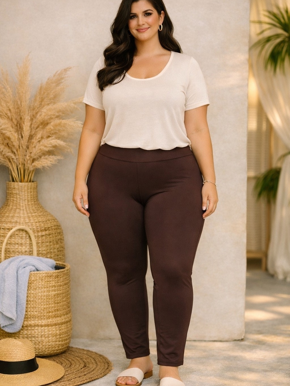 Comfort Stretch High-Waist Leggings - Brown